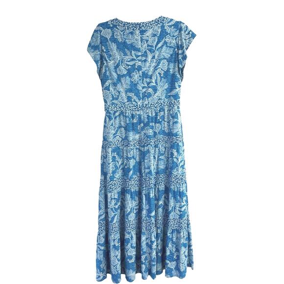 Lauren Ralph Lauren Jersey Knit Floral Flutter Cap V-Neck Tiered Midi Dress 8 - Picture 4 of 11
